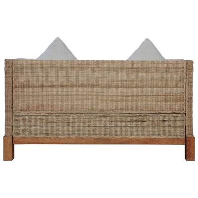 vidaXL 2-Seater Sofa with Cushions Natural Rattan