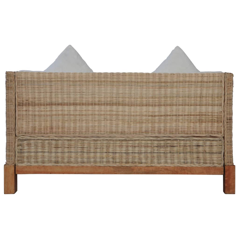vidaXL 2-Seater Sofa with Cushions Natural Rattan