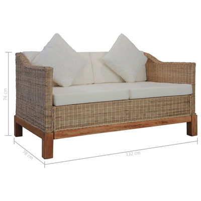 vidaXL 2-Seater Sofa with Cushions Natural Rattan