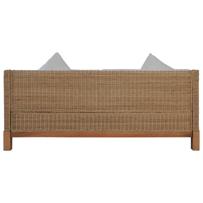 vidaXL 3-Seater Sofa with Cushions Natural Rattan