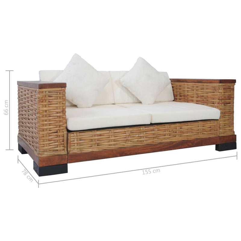 vidaXL 2-Seater Sofa with Cushions Brown Natural Rattan