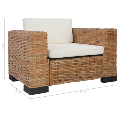 vidaXL Armchair with Cushions Natural Rattan