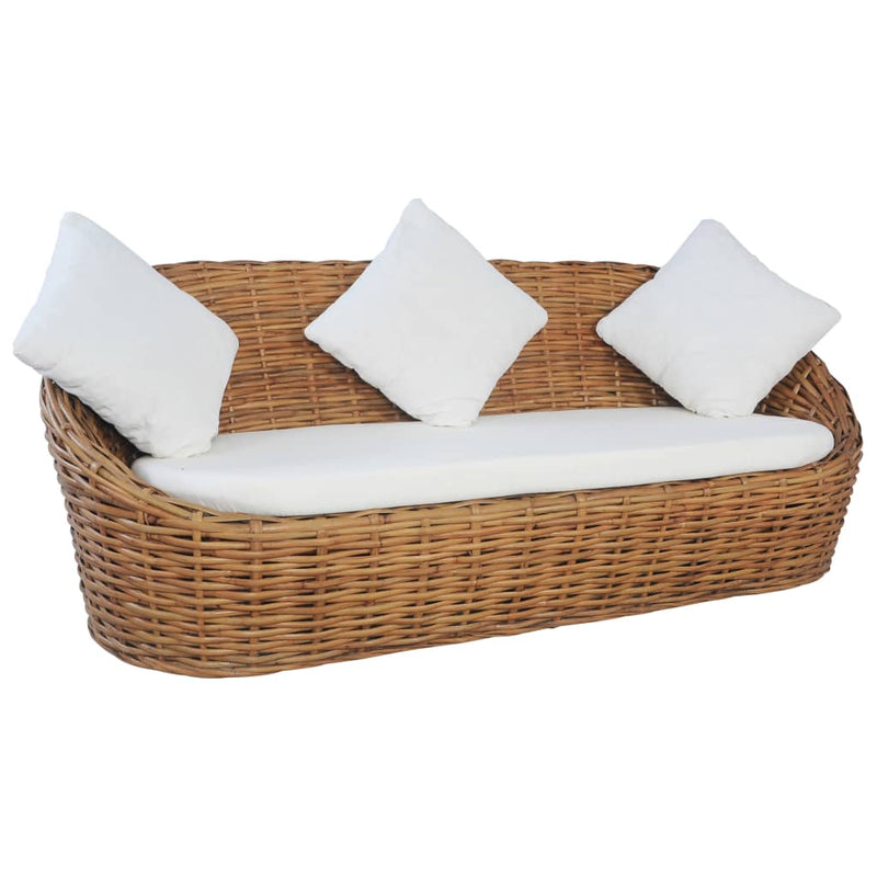 vidaXL 3-Seater Sofa with Cushions Natural Rattan
