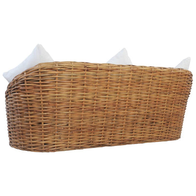 vidaXL 3-Seater Sofa with Cushions Natural Rattan