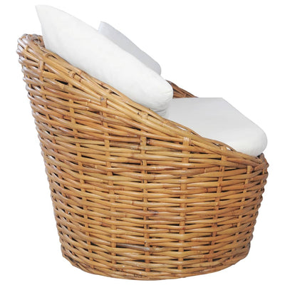 vidaXL 3-Seater Sofa with Cushions Natural Rattan