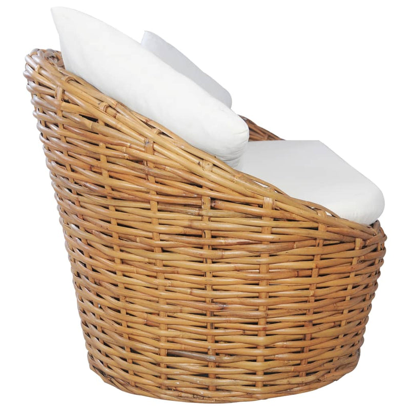 vidaXL 3-Seater Sofa with Cushions Natural Rattan