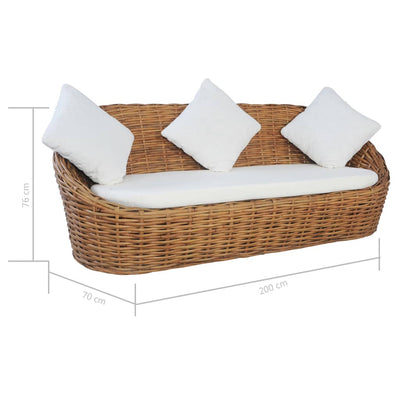 vidaXL 3-Seater Sofa with Cushions Natural Rattan