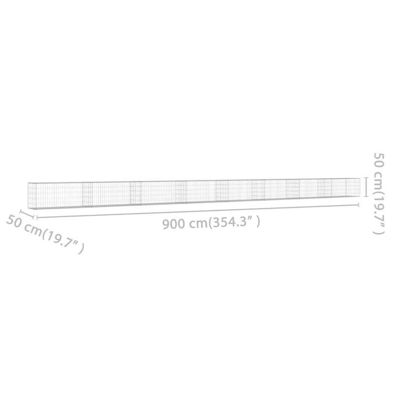 vidaXL Gabion Wall with Covers Galvanised Steel 900x50x50 cm