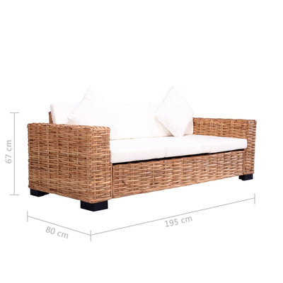 vidaXL 3-Seater Garden Sofa Natural Rattan