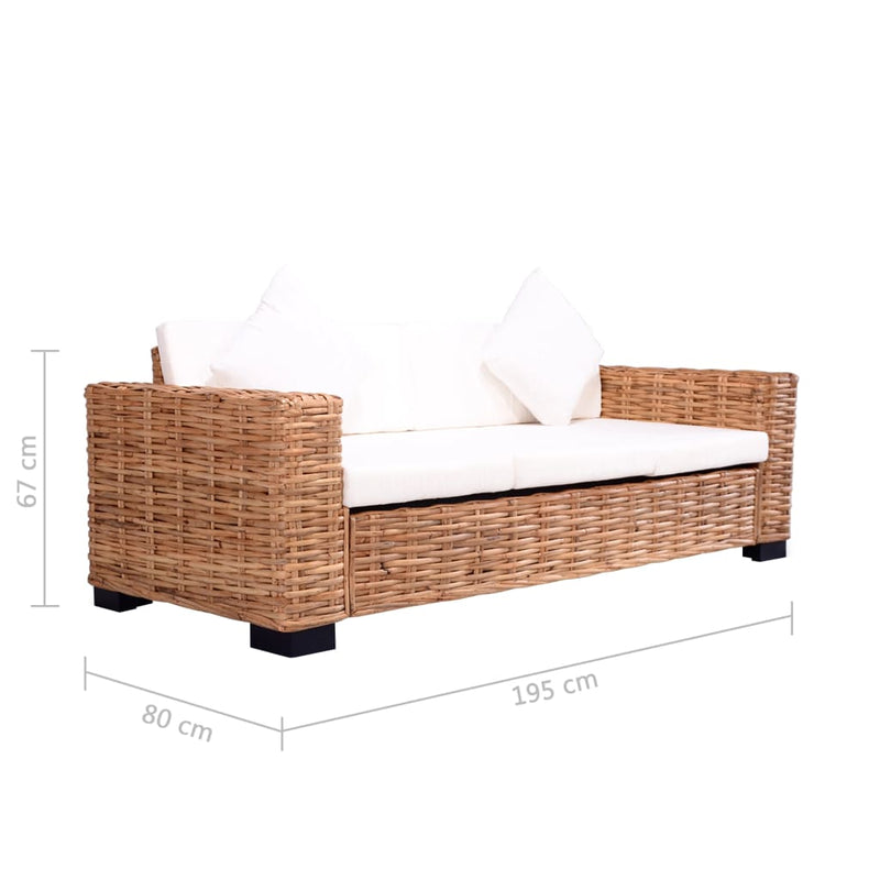 vidaXL 3-Seater Garden Sofa Natural Rattan