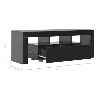 vidaXL TV Cabinet with LED Lights High Gloss Black 130x35x45 cm
