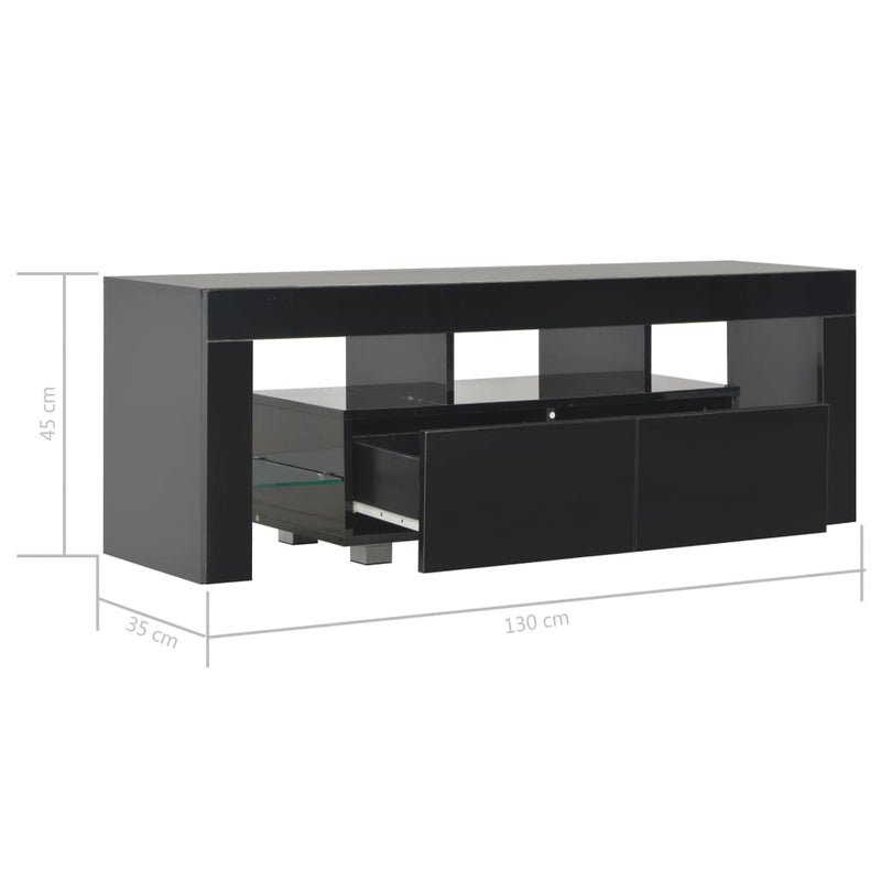 vidaXL TV Cabinet with LED Lights High Gloss Black 130x35x45 cm