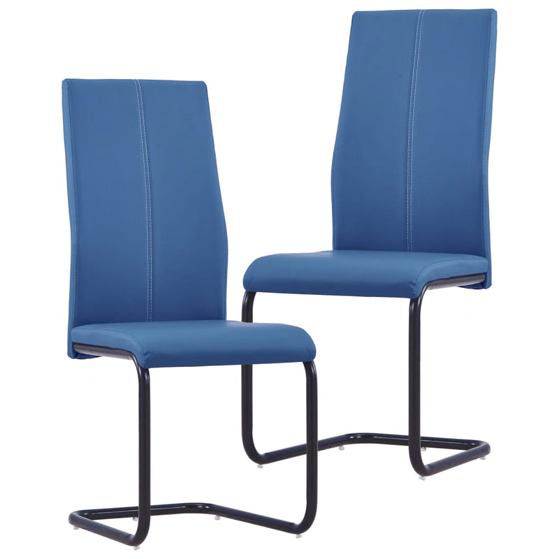 vidaXL Cantilever Dining Chairs 2 pcs Blue Faux Leather