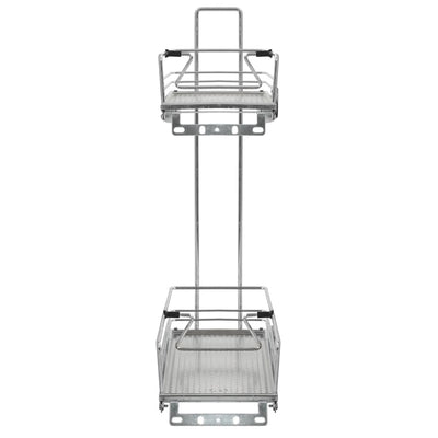 vidaXL 2-Tier Pull-out Kitchen Wire Basket Silver 47x15x54.5 cm