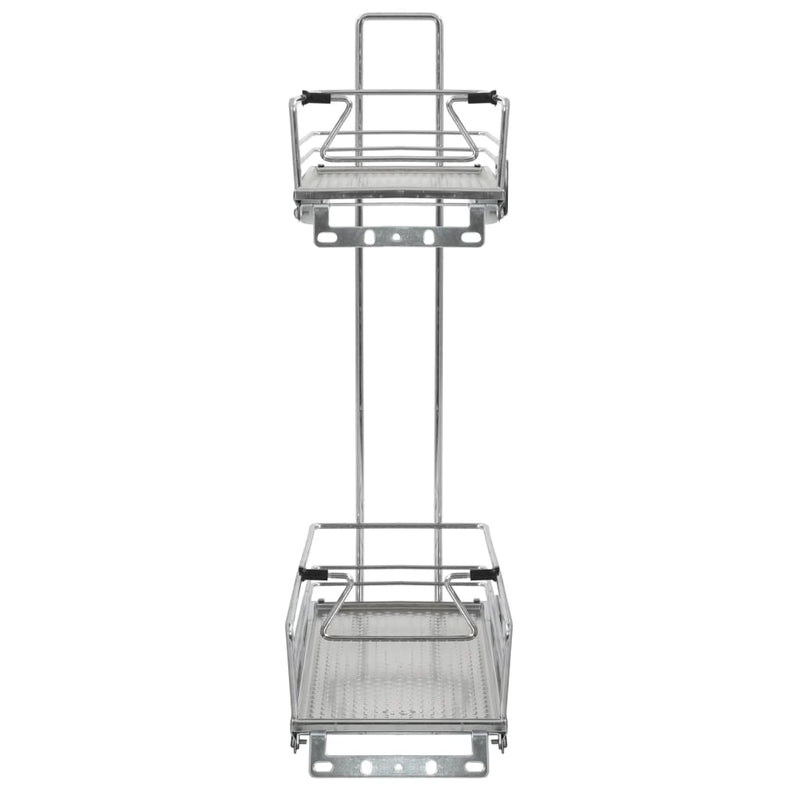 vidaXL 2-Tier Pull-out Kitchen Wire Basket Silver 47x15x54.5 cm