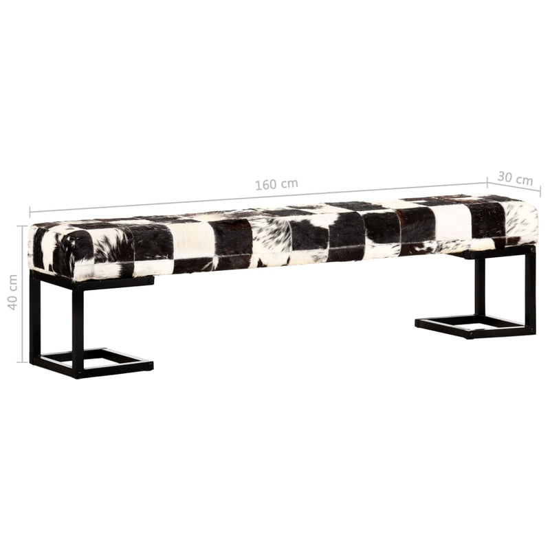 vidaXL Bench 110 cm Black Patchwork Genuine Goat Leather