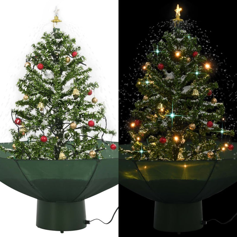 vidaXL Snowing Christmas Tree with Umbrella Base Green 75 cm