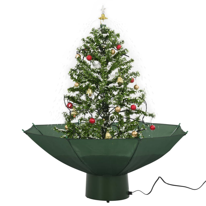 vidaXL Snowing Christmas Tree with Umbrella Base Green 75 cm