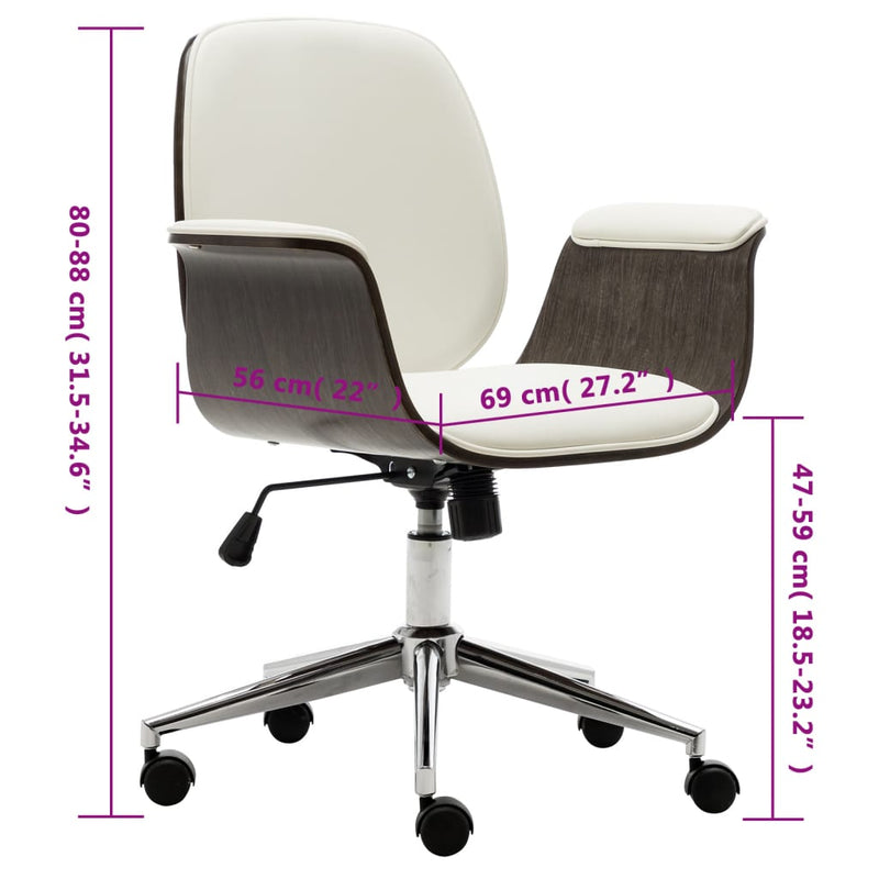 vidaXL Office Chair Cream Bent Wood and Faux Leather