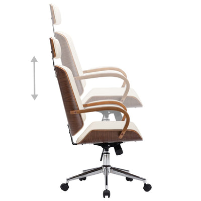 vidaXL Swivel Office Chair with Headrest Cream Faux Leather and Bentwood