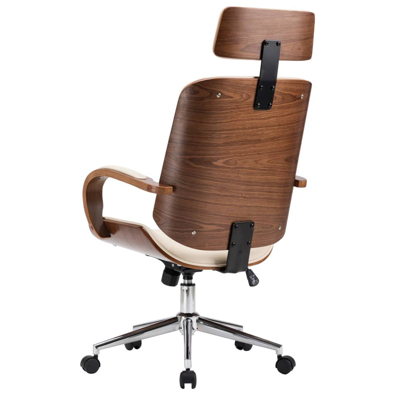 vidaXL Swivel Office Chair with Headrest Cream Faux Leather and Bentwood
