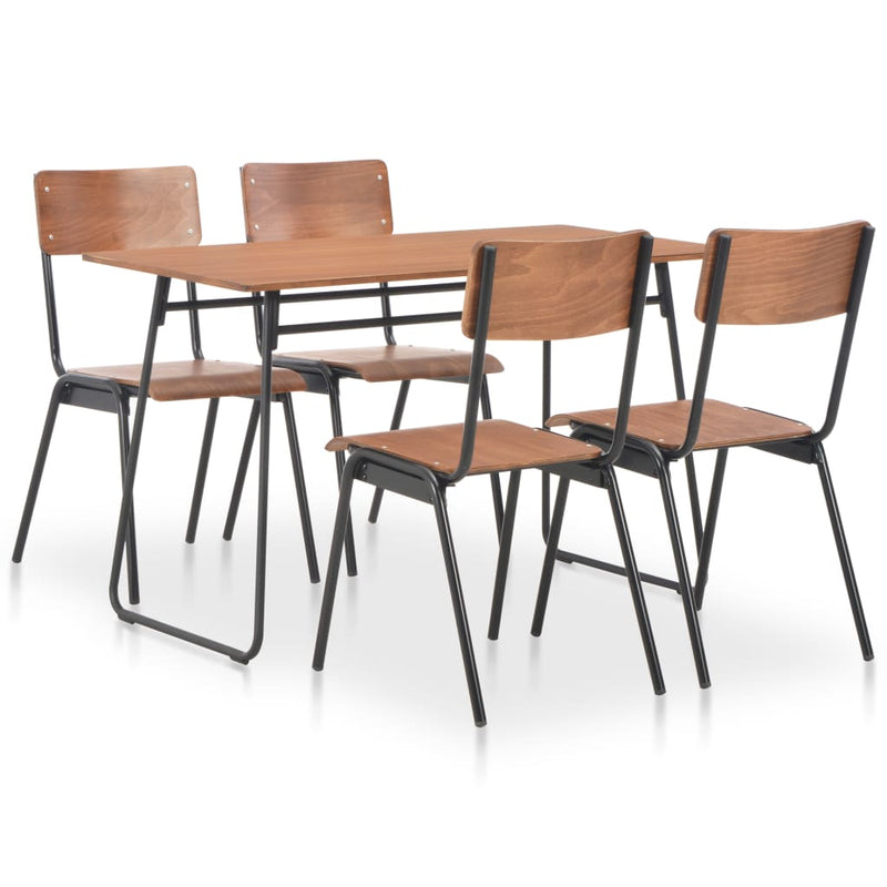 vidaXL 5 Piece Dining Set Brown Solid Plywood Steel