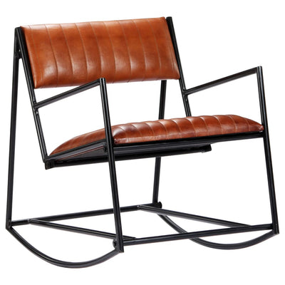 vidaXL Rocking Chair Brown Real Leather