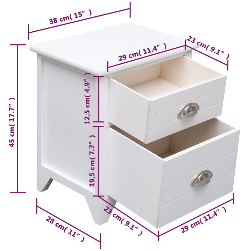 vidaXL Nightstand White 38x28x45 cm Paulownia Wood