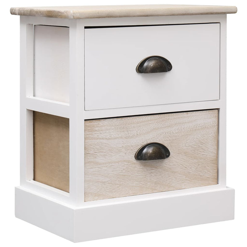 vidaXL Nightstand White and Natural 38x28x45 cm Paulownia Wood