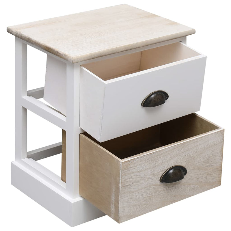 vidaXL Nightstand White and Natural 38x28x45 cm Paulownia Wood