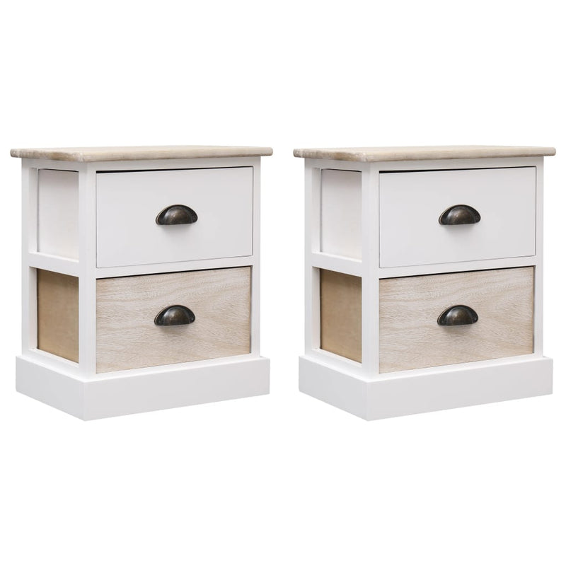 vidaXL Nightstands 2 pcs White and Natural 38x28x45 cm Paulownia Wood