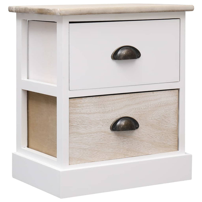vidaXL Nightstands 2 pcs White and Natural 38x28x45 cm Paulownia Wood