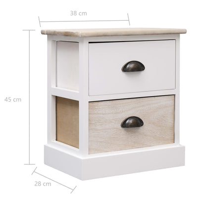 vidaXL Nightstands 2 pcs White and Natural 38x28x45 cm Paulownia Wood