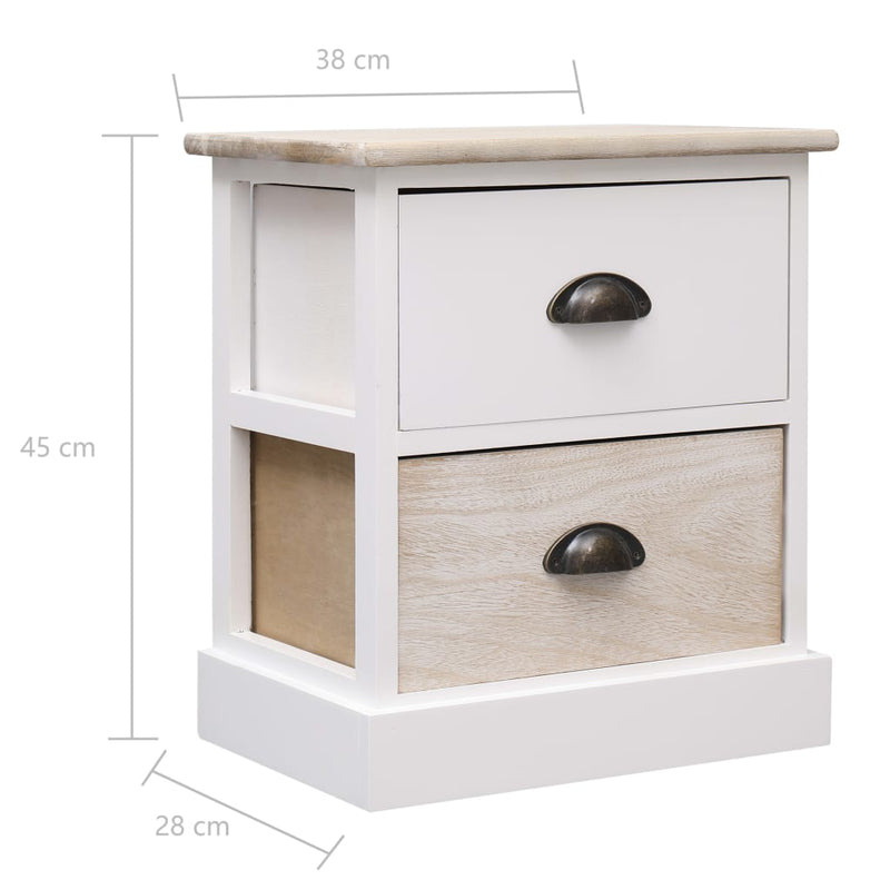 vidaXL Nightstands 2 pcs White and Natural 38x28x45 cm Paulownia Wood