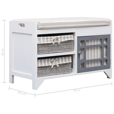 vidaXL Hall Bench White 70x33.5x45 cm Paulownia Wood