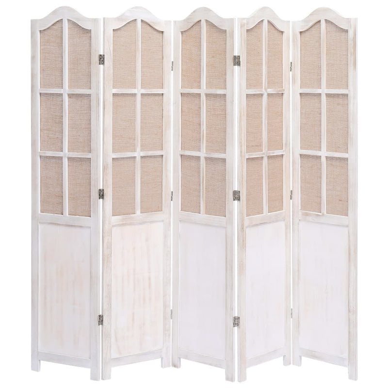 vidaXL 5-Panel Room Divider White 175x165 cm Fabric