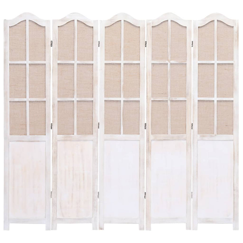 vidaXL 5-Panel Room Divider White 175x165 cm Fabric