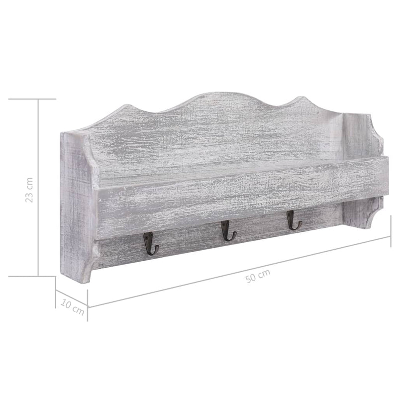 vidaXL Wall Mounted Coat Rack Grey 50x10x23 cm Wood
