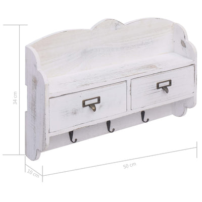 vidaXL Wall Mounted Coat Rack White 50x10x34 cm Wood