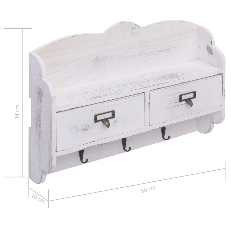 vidaXL Wall Mounted Coat Rack White 50x10x34 cm Wood