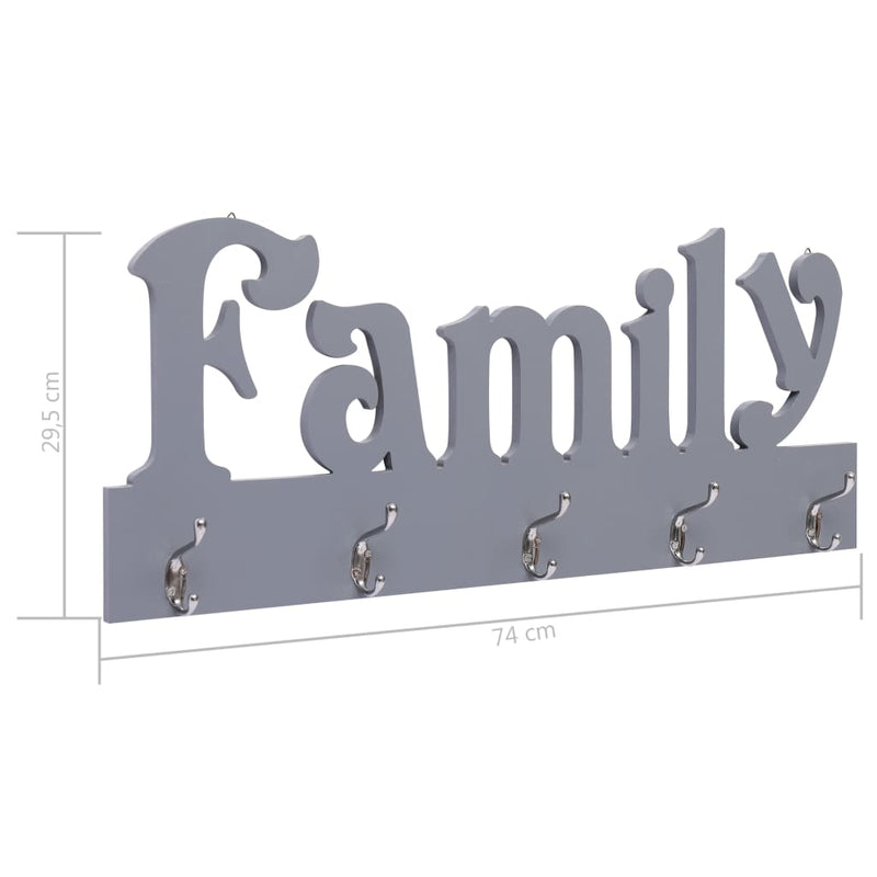 vidaXL Wall Mounted Coat Rack FAMILY Grey 74x29.5 cm
