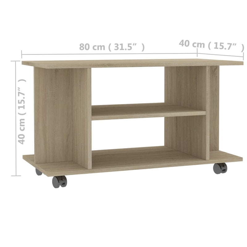 vidaXL TV Cabinet with Castors Sonoma Oak 80x40x45 cm Engineered Wood