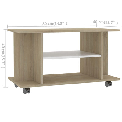 vidaXL TV Cabinet with Castors Sonoma Oak 80x40x45 cm Engineered Wood