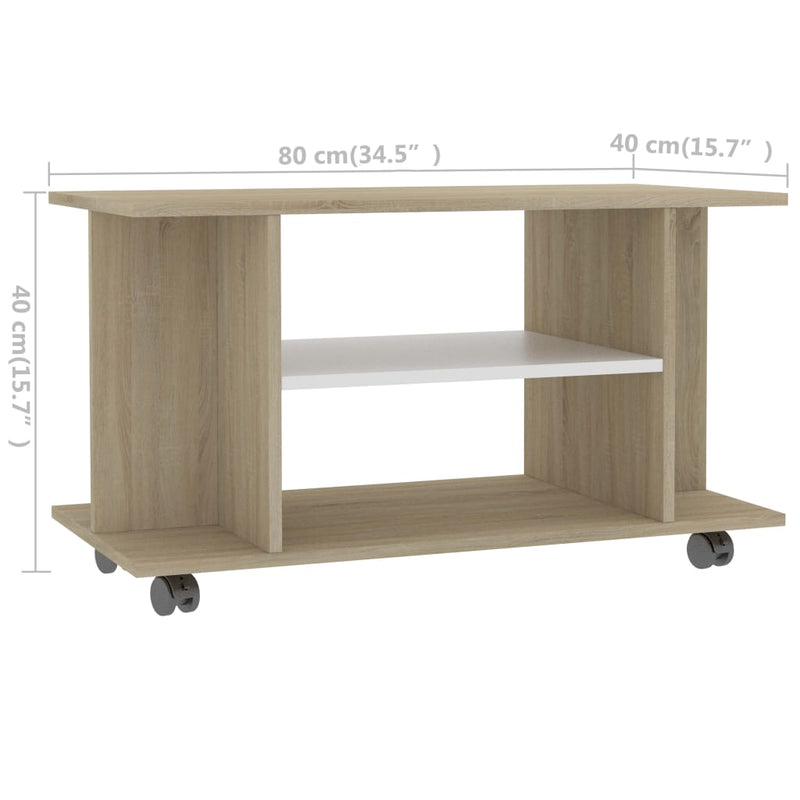 vidaXL TV Cabinet with Castors Sonoma Oak 80x40x45 cm Engineered Wood