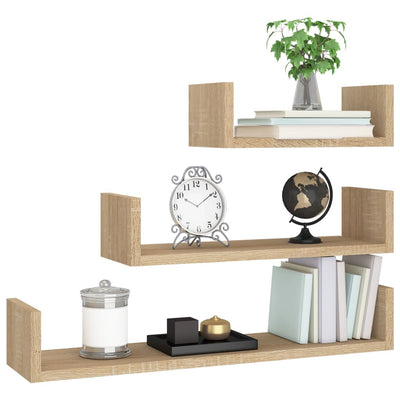 vidaXL Wall Display Shelf 3 pcs Sonoma Oak Engineered Wood