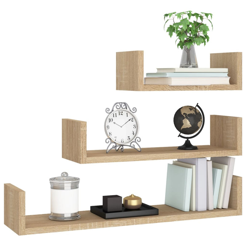 vidaXL Wall Display Shelf 3 pcs Sonoma Oak Engineered Wood