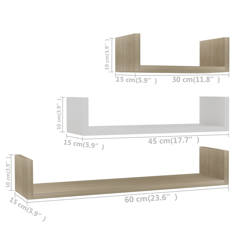 vidaXL Wall Display Shelf 3 pcs Sonoma Oak Engineered Wood