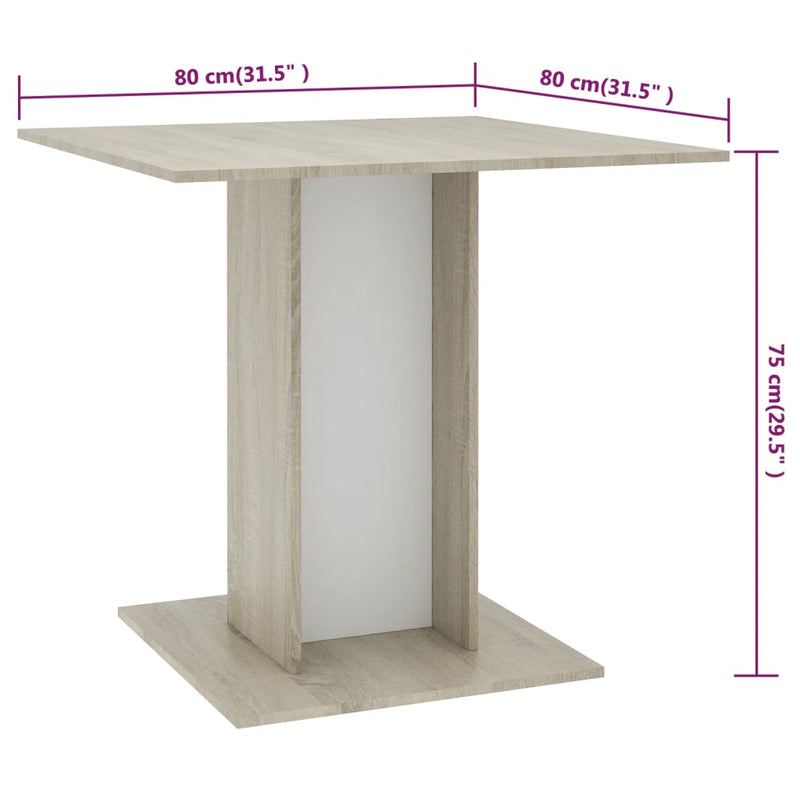 vidaXL Dining Table Sonoma Oak 80x80x75 cm Engineered Wood