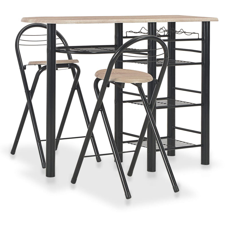 vidaXL 3 Piece Bar Set with Shelves Wood and Steel Black