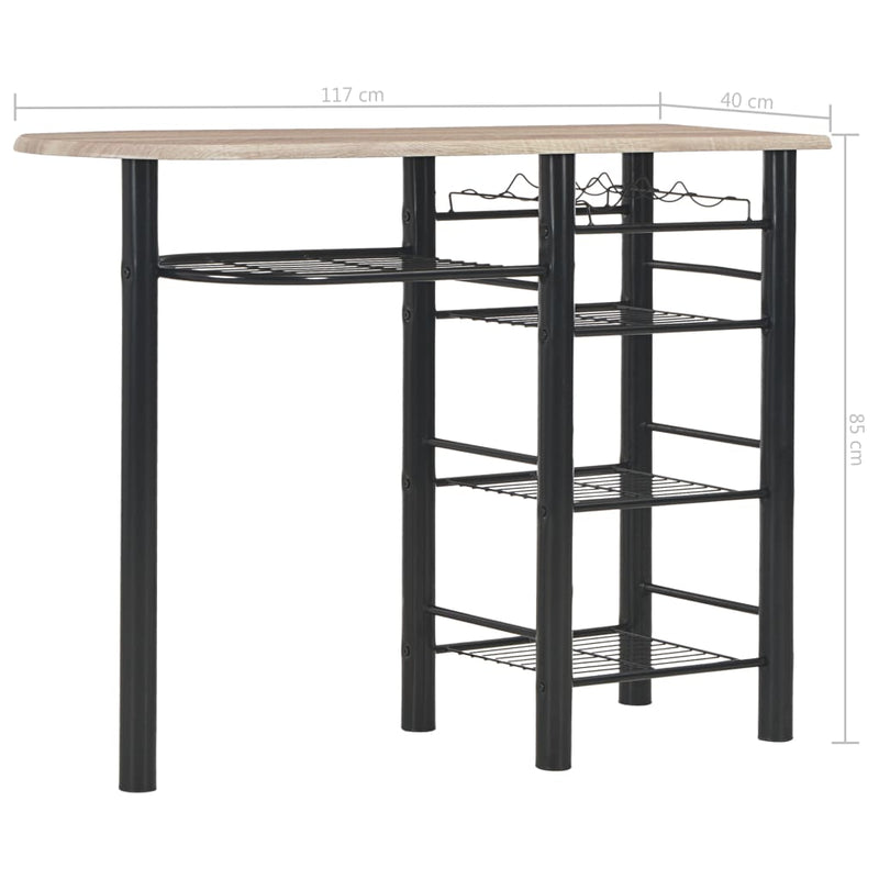 vidaXL 3 Piece Bar Set with Shelves Wood and Steel Black